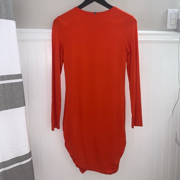 TRINA TURK Poppy Orange Romana Long Sleeve Shirred Ruched Dress Small R141730 - Picture 8 of 15